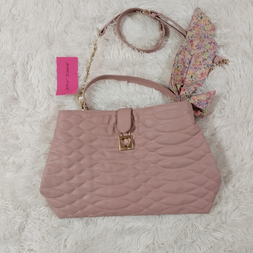 Betsey Johnson Nwt pastel pink crossbody medium large bag with floral bow